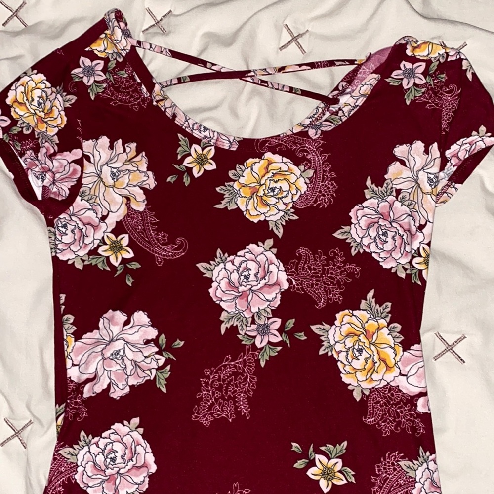 Flower shirt  Size: medium Color: dark reddish pink